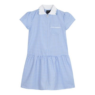 Debenhams Girls' generous fit blue gingham print ribbed collar dress